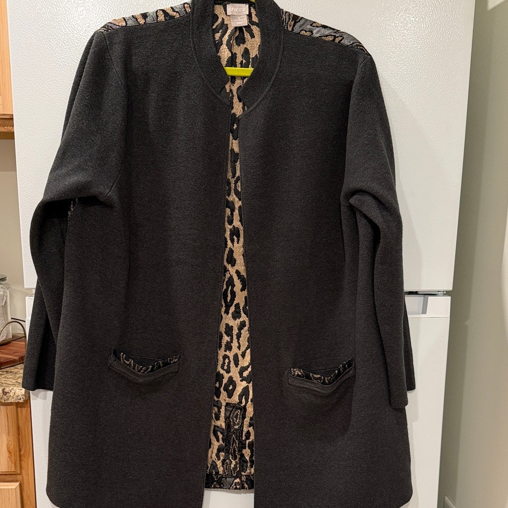 Chico's Open Front Sweater with Leopard  Lining 3 XL